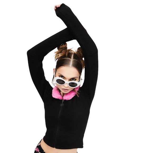 Faux Fur Collar Zip-Up Sweater - Picture 6 of 11